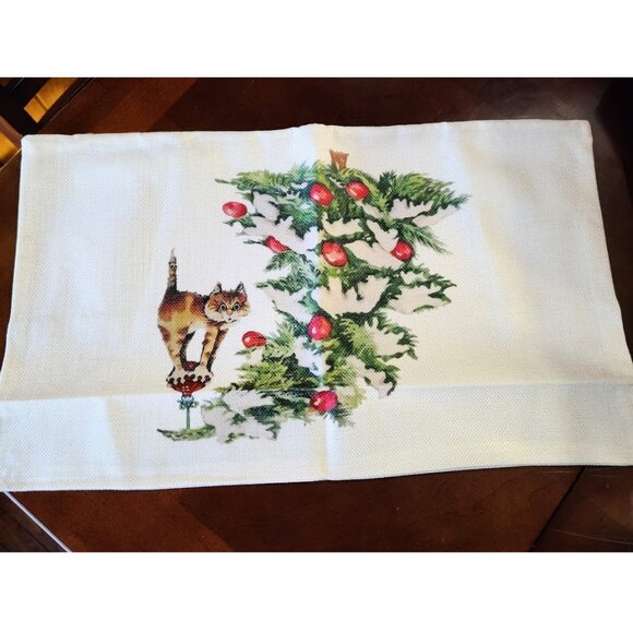 Christmas Pillow Cover Holiday Accent Tree Cat Decor Decorative Case Decoration - Picture 1 of 5